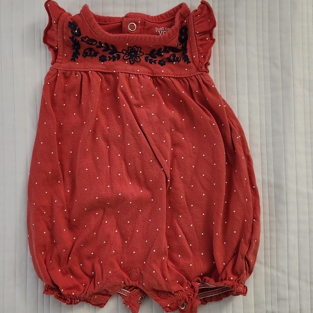 Carter's Red Floral Romper with Polka Dots 3 months